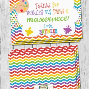 Paint Party Gracias Tarjeta Arco Iris Chevron Pintura Fiesta Arte Fiesta Gracias Tarjeta