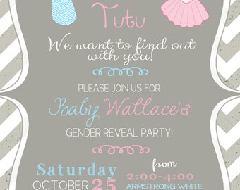 Ties and Tutus Gender Reveal Party Invitation Chevron Vintage Gender Reveal Invitation