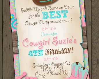 Cowgirl Invitation Cowgirl Birthday Party Invitation Cowgirl Party Invitation