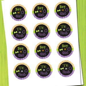 Halloween Gender Reveal Cupcake Toppers Ties and Pearls Halloween Gender Reveal Cupcake Toppers/Favor Tags INSTANT DOWNLOAD