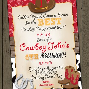 Cowboy Birthday Party Invitation Cowboy Invitation Digital Invitation