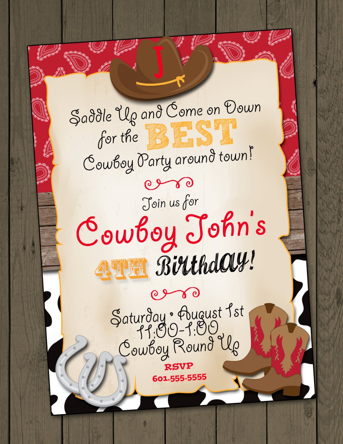 Cowboy Birthday Party Invitation Cowboy Invitation Digital Invitation