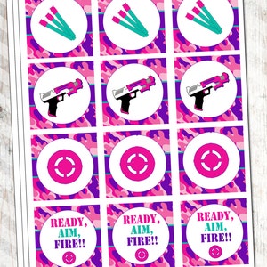 Girl&#39;s Dart Party Favor Tags INSTANT DOWNLOAD Dart War Favor Tag