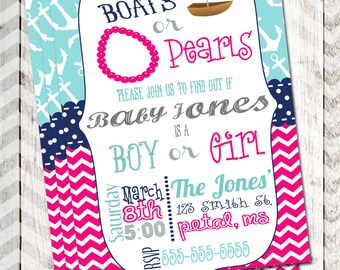 Sailboats or Pearls Gender Reveal Invitation (Digital)