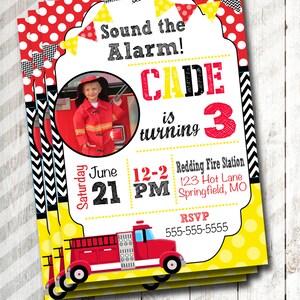 Firetruck Invitation Firetruck Birthday Party Fireman Invite Fireman Birthday Party