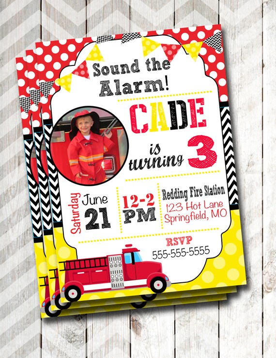 Firetruck Invitation Firetruck Birthday Party Fireman Invite Fireman Birthday Party