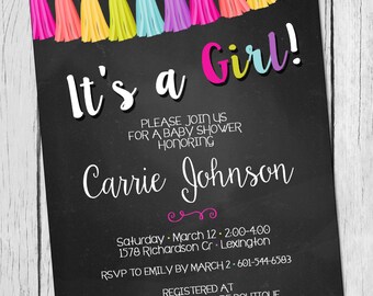 Baby Girl Baby Shower Invitation Tassle Garland Baby Girl Shower Invitation Modern Baby Girl Shower Invite