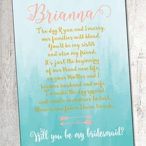 Will You Be My Bridesmaid **DIGITAL FILE**, Sister In Law Card, Bridesmaid Card **Digital File**