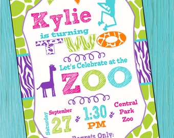Zoo Birthday Party Invitation Girls Zoo Animal Birthday Invitation