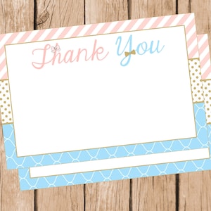 Thank You Card Bow ou Beau Gender Reveal Thank You Card Pink Blue and Gold Boy or Girl Gender Reveal Thank You Card Merci