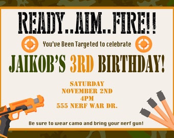 Boy's Dart Tag Invitation Dart Tag Invite Laser Invitation