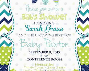 Baby Boy Baby Shower Invitation Baby Shower Invitation Blue, Green, Chevron, Polka Dots