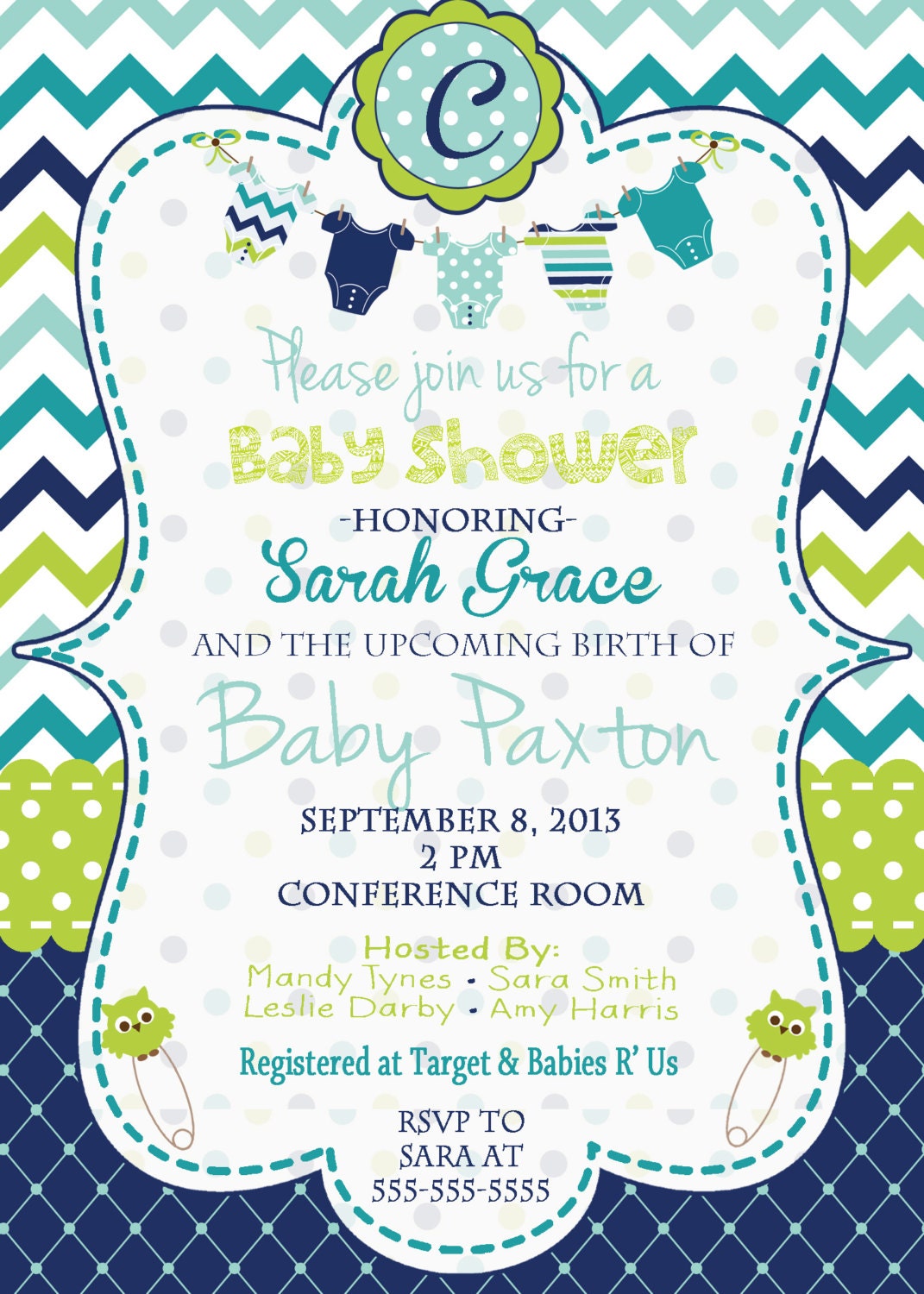 Baby Boy Baby Shower Invitation Baby Shower Invitation Blue | Etsy