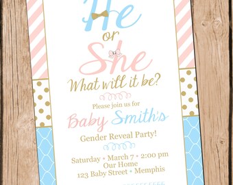 He or She Gender Reveal Invitation (Digital)