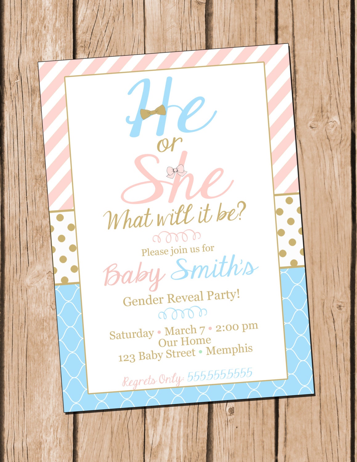 Gender Reveal Invitation He or She Gender Reveal Invite Blue and Pink Gender Reveal Invitation