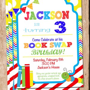Book Swap Invitation Book Swap Birthday Party Book Swap Birthday Invitation