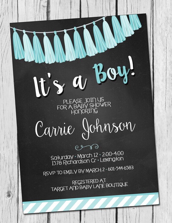 Baby Boy Baby Shower Invitation Tassle Garland Baby Boy Shower