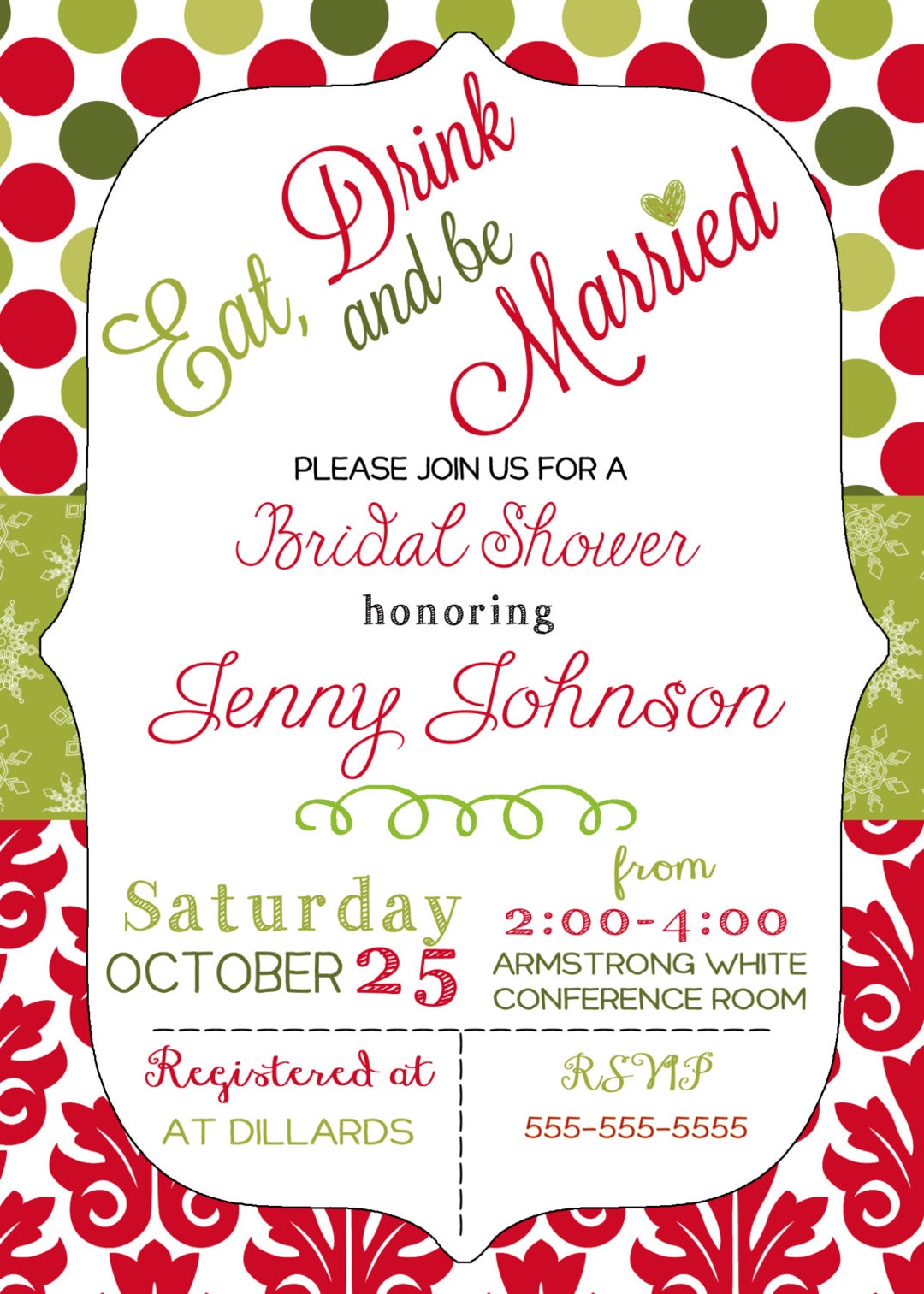Christmas Bridal Shower Invitation Christmas Wedding Shower Invitation ...