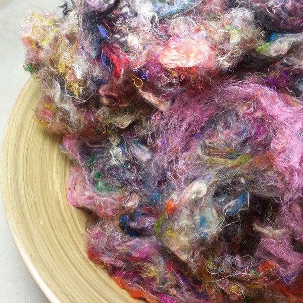 Pulled sari silk - lovely mixed colours. Felt making, weaving, spinning, paper making etc
