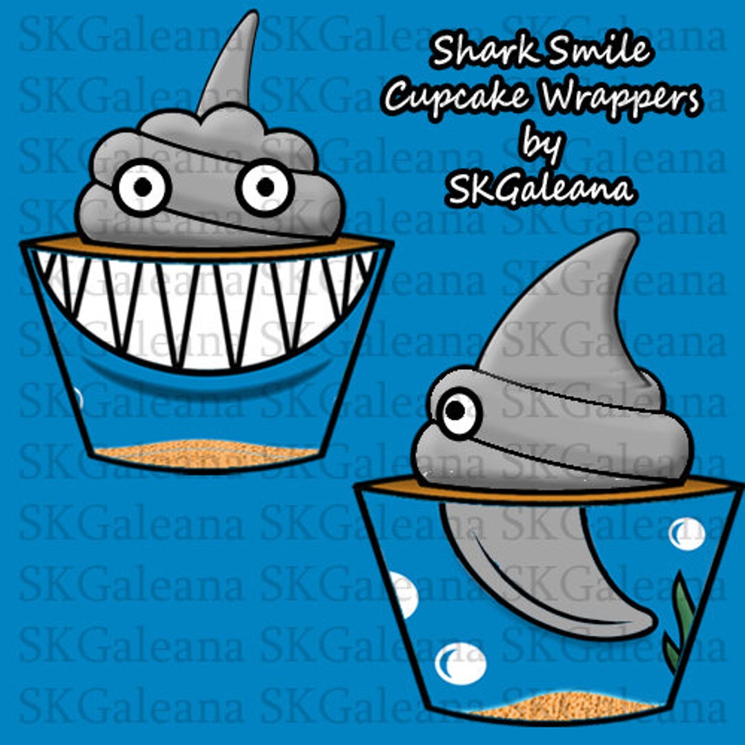 Printable Shark Smile Cupcake Wrappers and Dorsal Fins Instant Download ...
