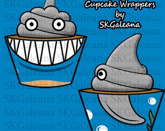 Printable Shark Smile Cupcake Wrappers and Dorsal Fins Instant Download Printable DIY