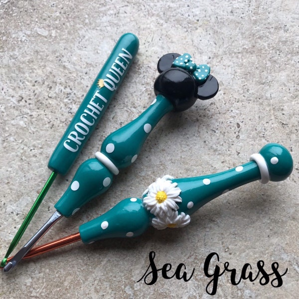 READY TO SHIP! Sea Grass colored crochet hooks ~ Ergonomic and Slim Styles