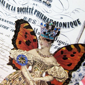 Fairy Queen Card With Removable Rhinestone Crown Pin, Original ZoZo The Magic Queen Collage Art, Hand Glittered