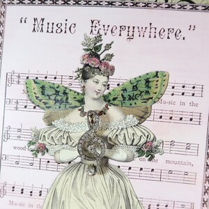 Music Everywhere Card With Removable Rhinestone Music Note Pin, Original ZoZo The Magic Queen Collage Art, Hand Glittered