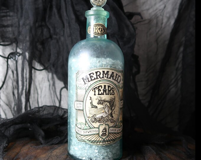 Witches Apothecary, Mermaid Tears, Vintage Glass Bottle, Antique Label ...