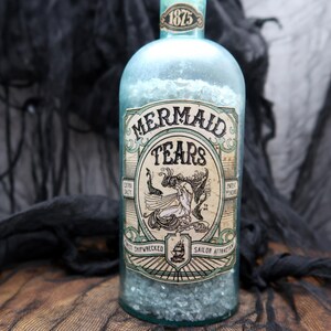Witches Apothecary, Mermaid Tears, Vintage Glass Bottle, Antique Label ...
