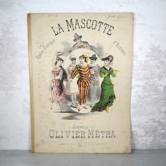 Antique Sheet Music, La Mascotte, Hand Colored Lithograph, Large Format