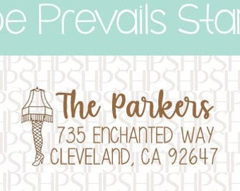 Custom Address Stamps - Christmas Story Leg Lamp wedding, housewarming, Christmas gift, rubber stamp, return address stamp, self inking
