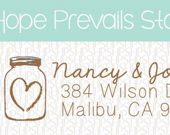Custom Address Stamps - Heart Glass Mason Jar wedding, housewarming, Christmas gift, rubber stamp, return address stamp, self inking
