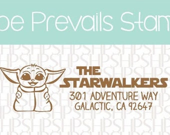 Custom Address Stamps - Baby Yoda Mandalorian Disney wedding, housewarming, Christmas gift, rubber stamp, return address stamp, self inking