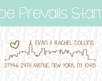 Custom Address Stamps - New York City Skyline wedding, housewarming, Christmas gift, rubber stamp, return address stamp, self inking