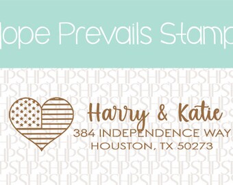 Custom Address Stamps - American Pride Flag wedding, housewarming, Christmas gift, rubber stamp, return address stamp, self inking