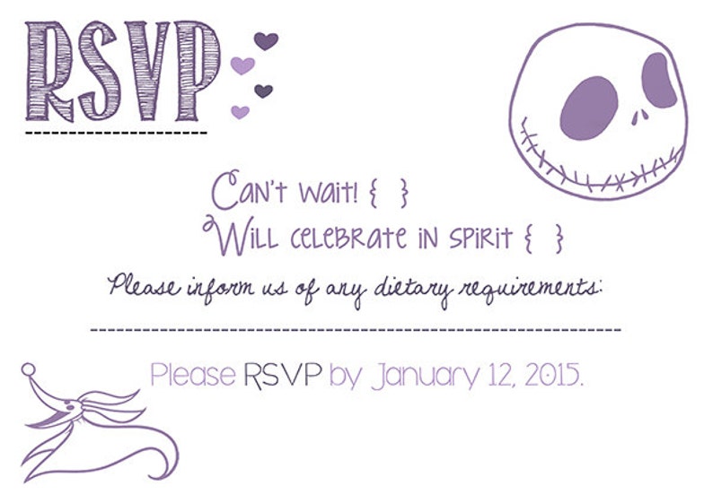 Jack Skellington Nightmare Before Christmas Wedding Invitation Set