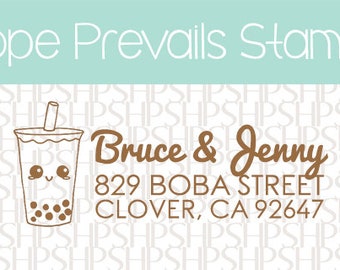 Custom Address Stamps - Bubble Milk Tea Drink wedding, housewarming, Christmas gift, rubber stamp, return address stamp, self inking