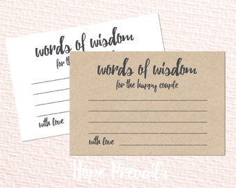 Advice to the Bride and Groom Words of Wisdom - Wedding Printable, Custom DIY Wedding Invites PDF JPEG File