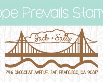 Custom Address Stamps - San Francisco Bridge wedding, housewarming, Christmas gift, rubber stamp, return address stamp, self inking