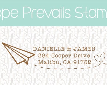 Custom Address Stamps - Origami Plane wedding, housewarming, Christmas gift, rubber stamp, return address stamp, self inking