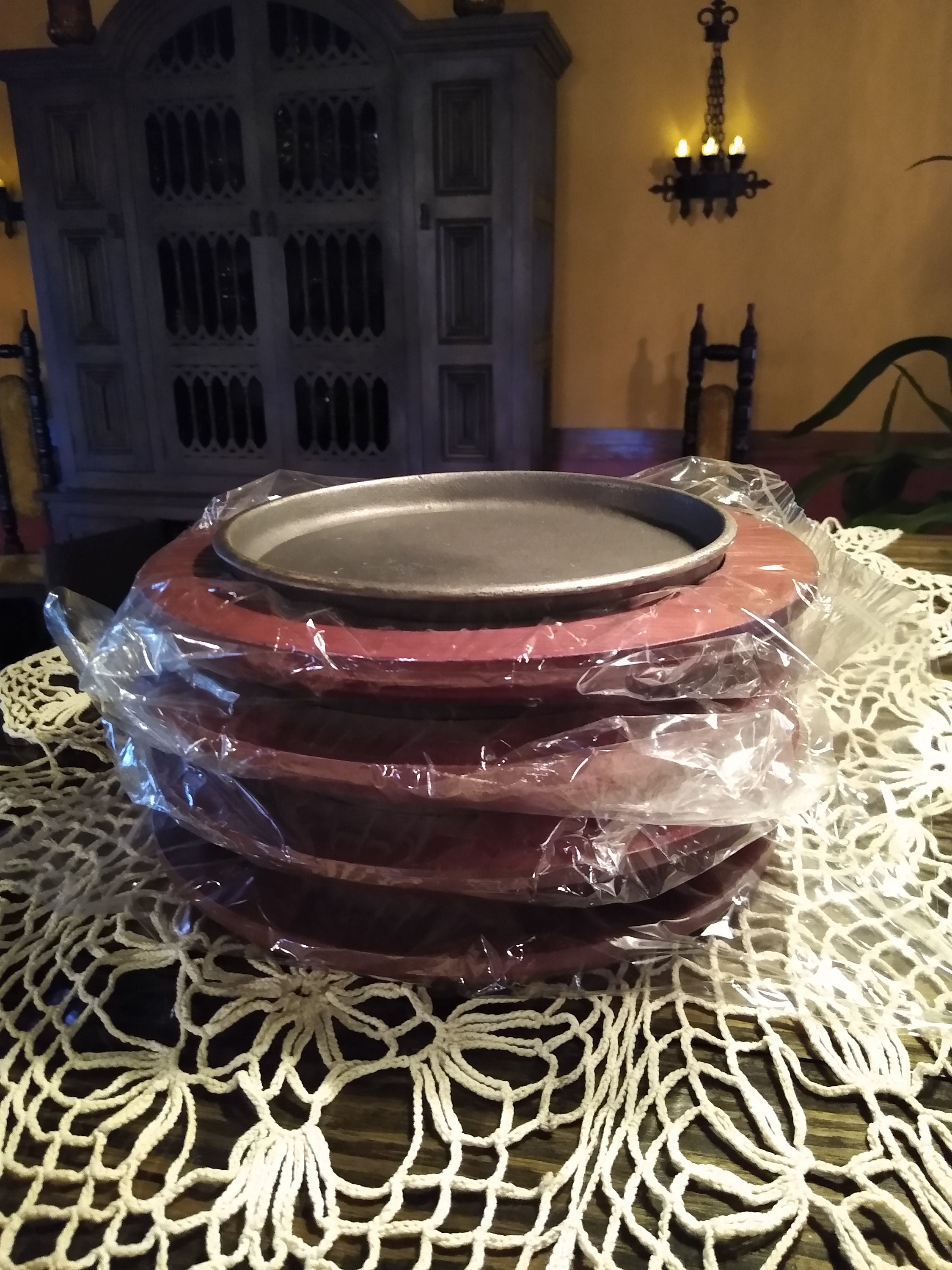 Nuevo Juego de 4 placa fajita de hierro redondo fundido con Etsy