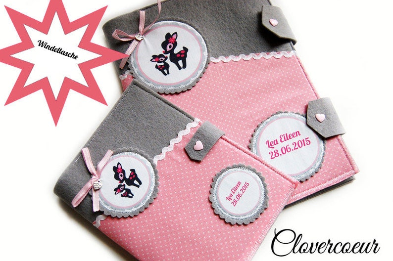 Diaper bag deer mama and baby pink Grey