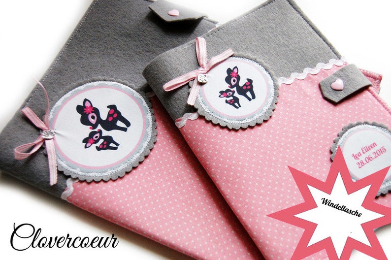 Diaper bag deer mama and baby pink Grey