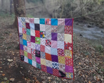 Rainbow Patchwork Quilt, Handmade Quilt, Recycled Eco Quilt
