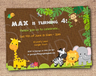 Jungle Animals Invitation - JPG or PDF digital file only