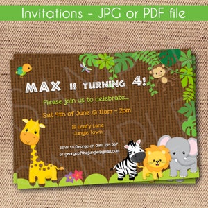 Jungle Animals Uitnodiging - ALLEEN JPG of PDF digitaal bestand