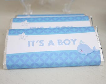 Instant Download - Chocolate Bar Wrappers - Boy Whale Baby Shower