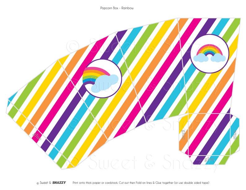 Instant Download DIY Popcorn Box Rainbow, Party Favour Etsy