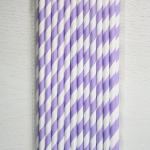 25 Paper Straws Light Purple Stripes image 1